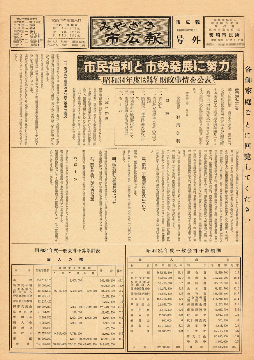 みやざき市広報　財政事情公表号  1959年12月号の表紙画像