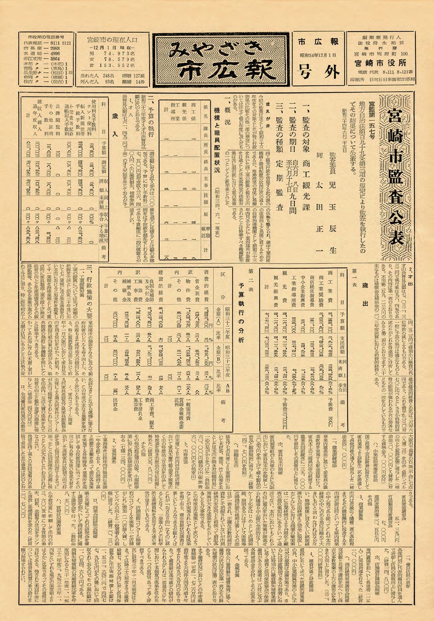 みやざき市広報　宮崎市監査公表号  1959年12月号の表紙画像