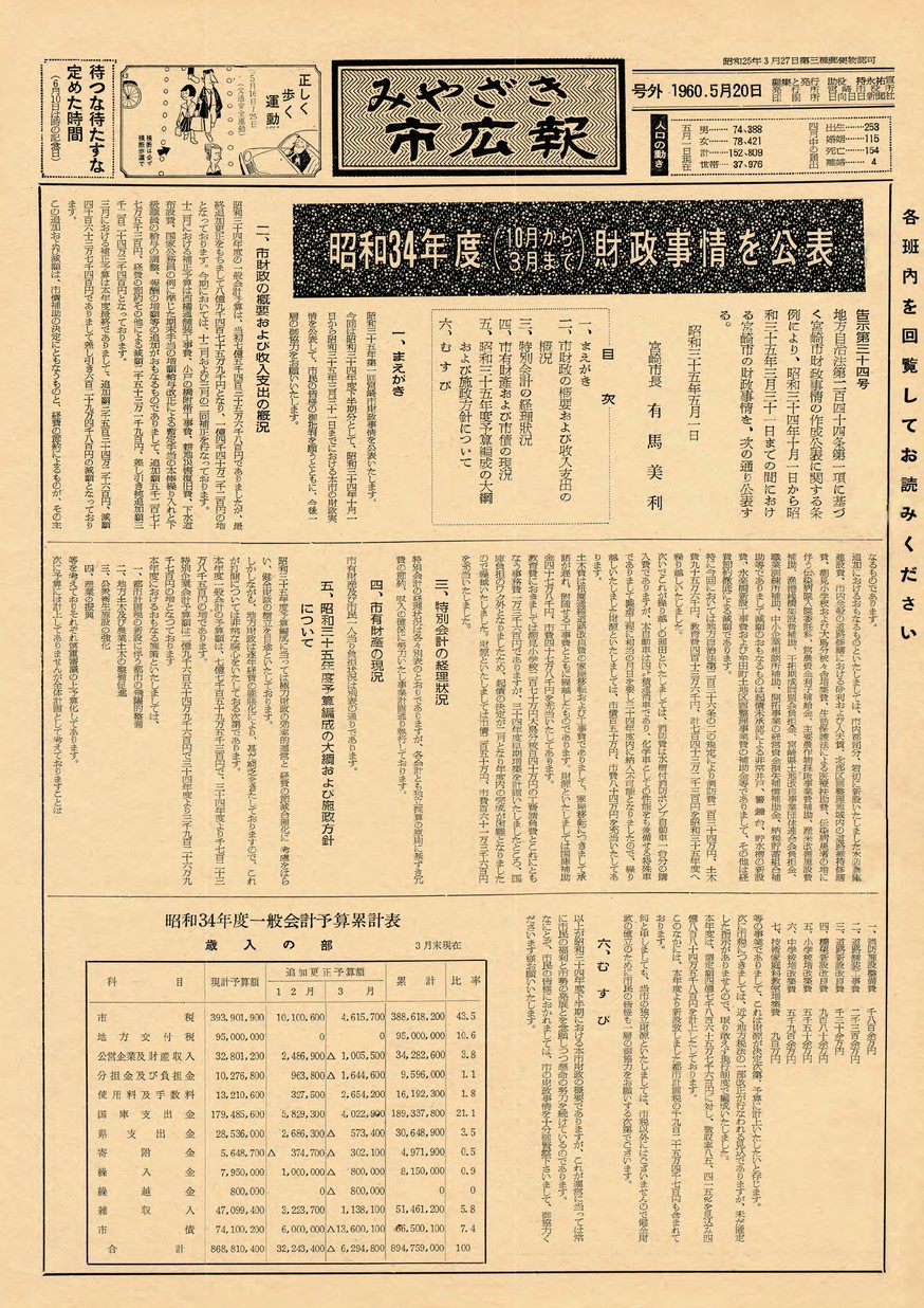 みやざき市広報　財政事情公表号  1960年5月号の表紙画像